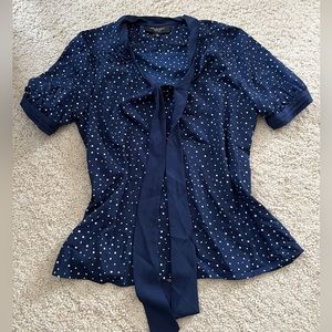 New Target x Jason Wu blouse dot tie neck shirt blue satin pleat sleeves- Medium